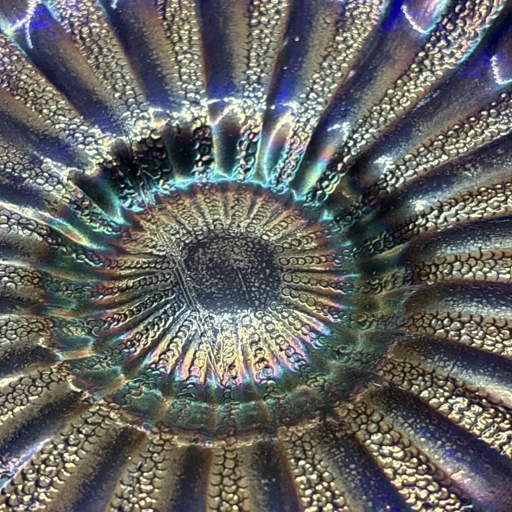 Fenton Carnival Glass Cobalt blue Scale Band Stippled Rays Bowl